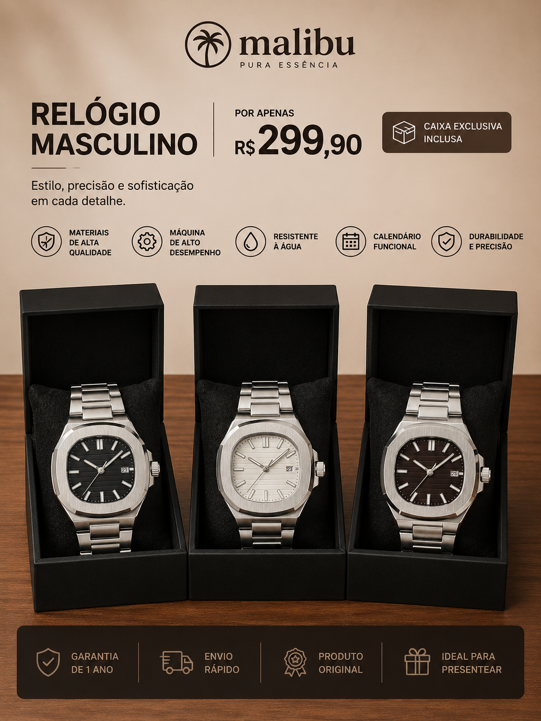 Philippe Nautilus aço mostrador preto