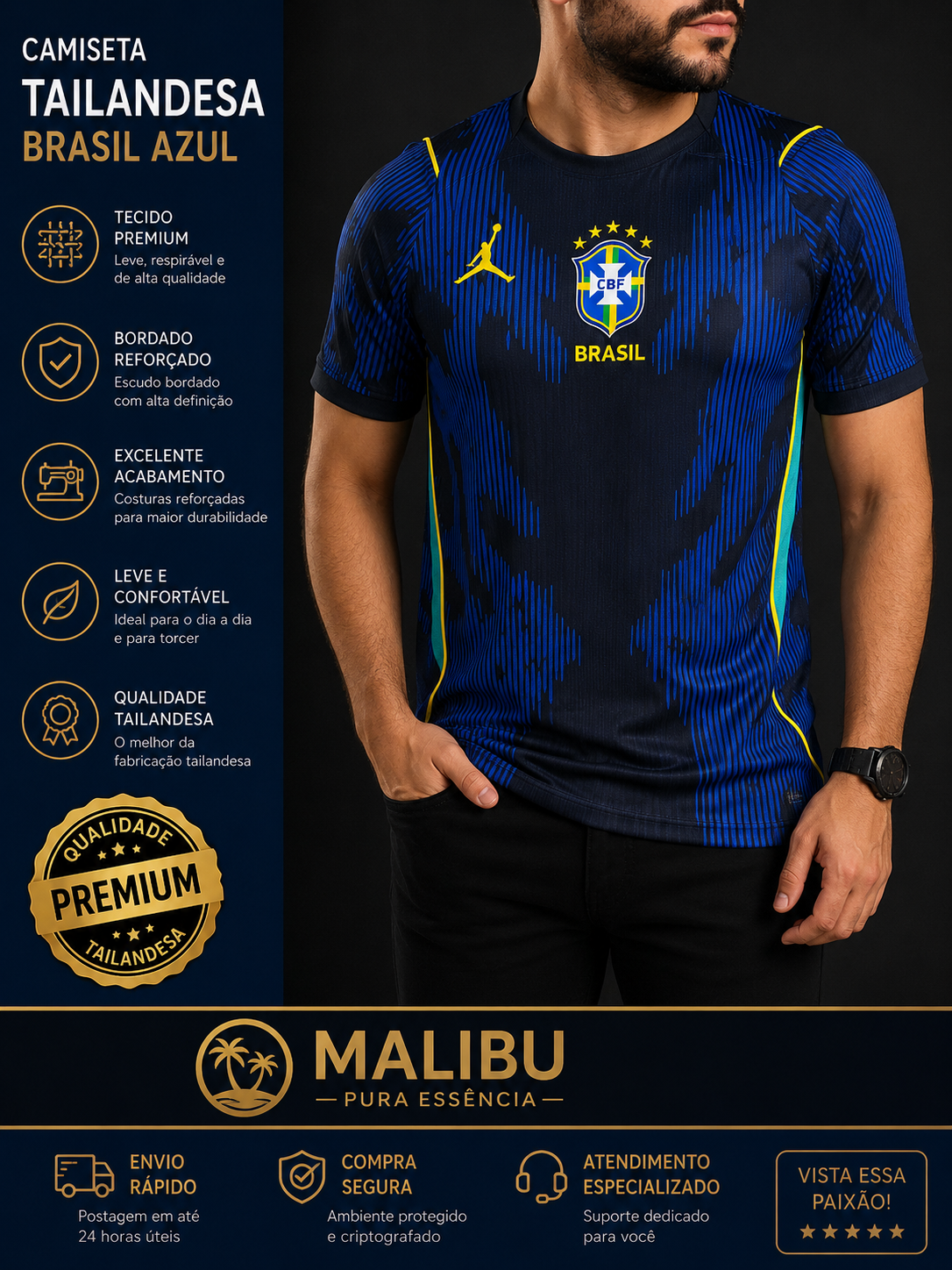 Camiseta Tailandesa  masculina Azul G