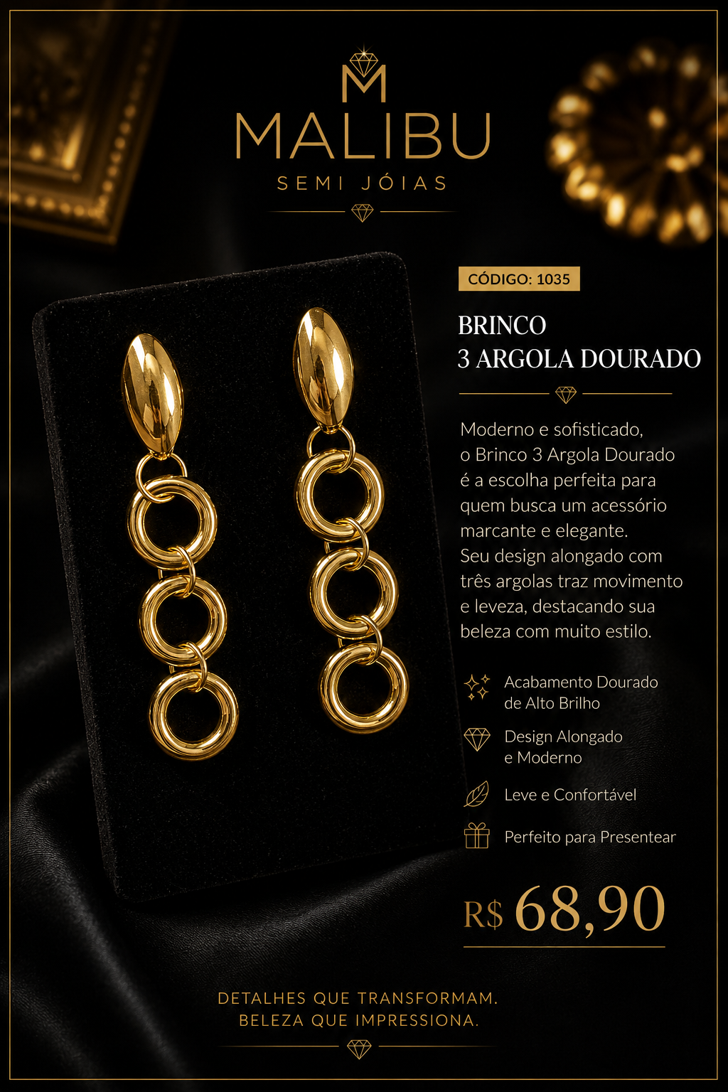 brinco 3 argola dourado