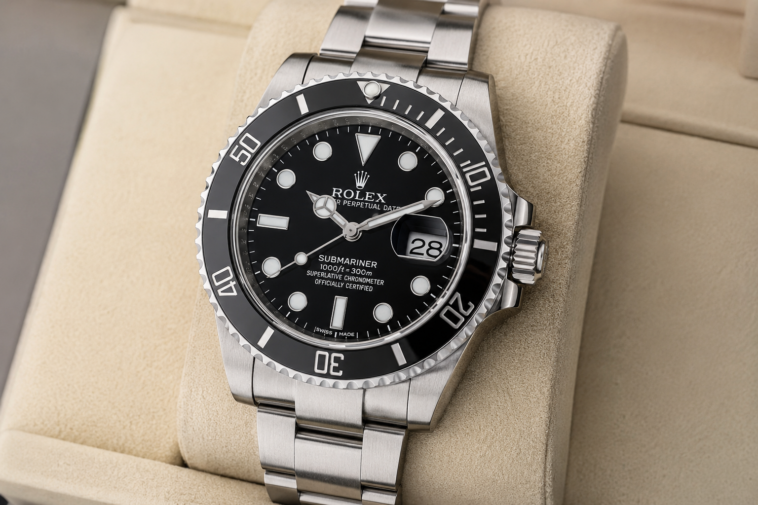 Submariner Date 40mm aço mostrador preto