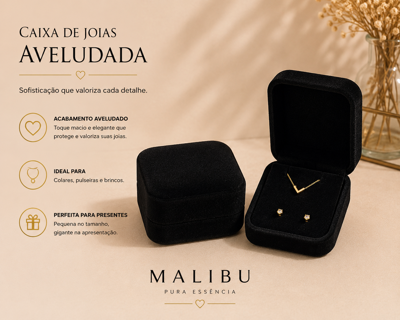 CAIXA DE JOIAS AVELUDADA