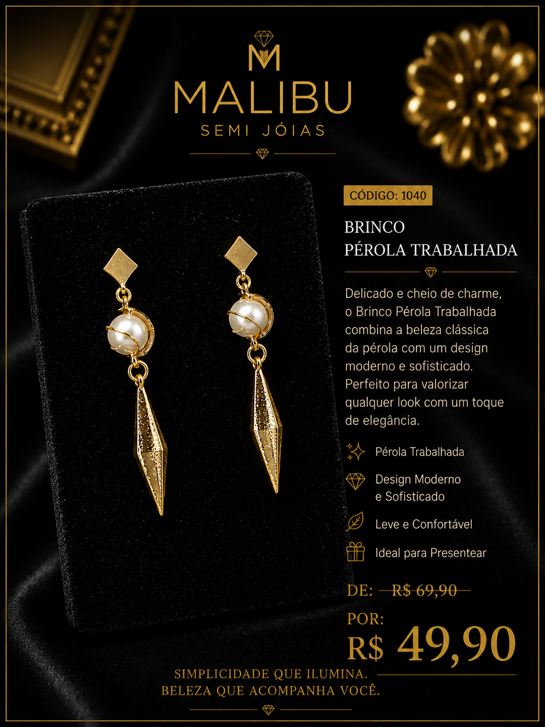 brinco perola trabalhada