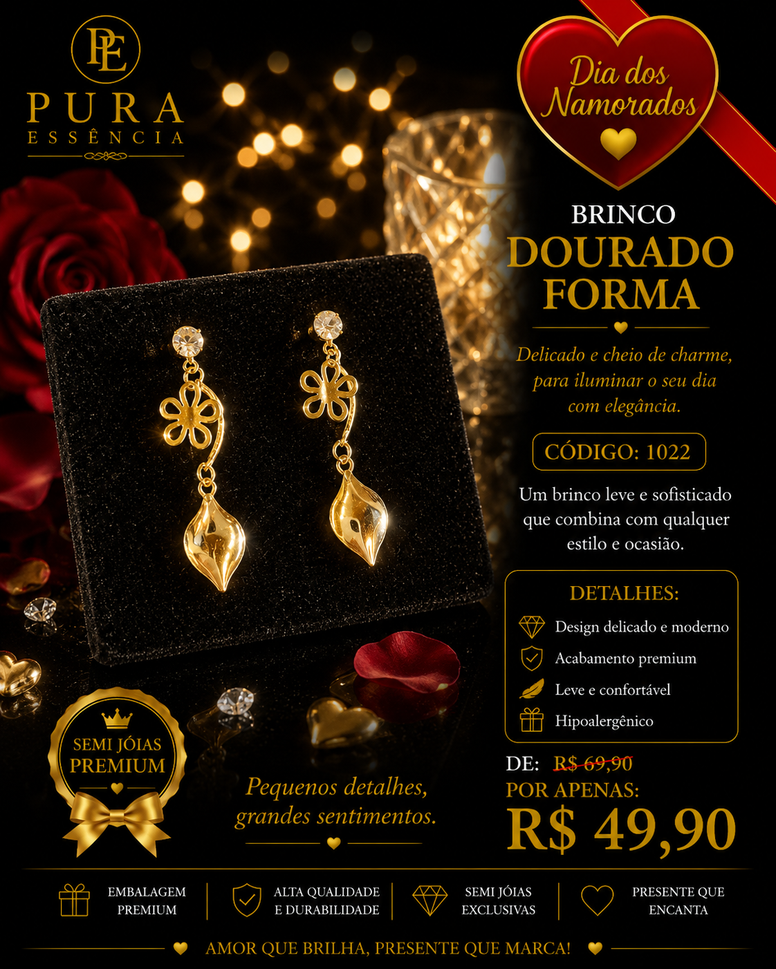 brinco dourado forma