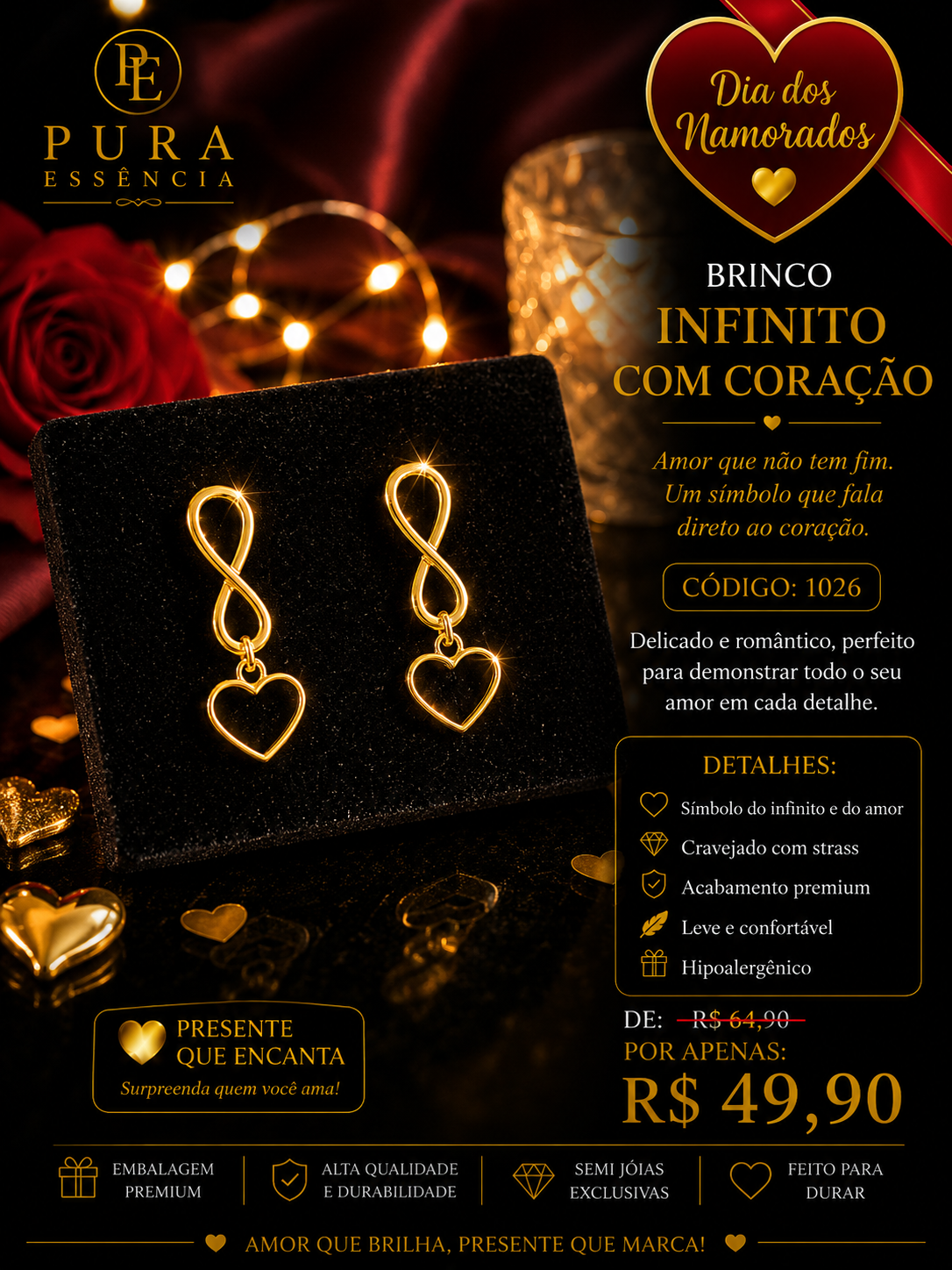 brinco infinito com coração