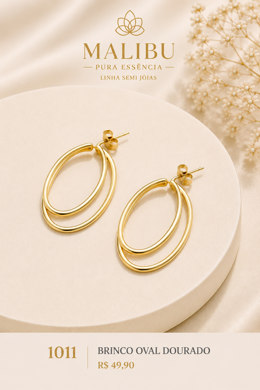 brinco oval dourado