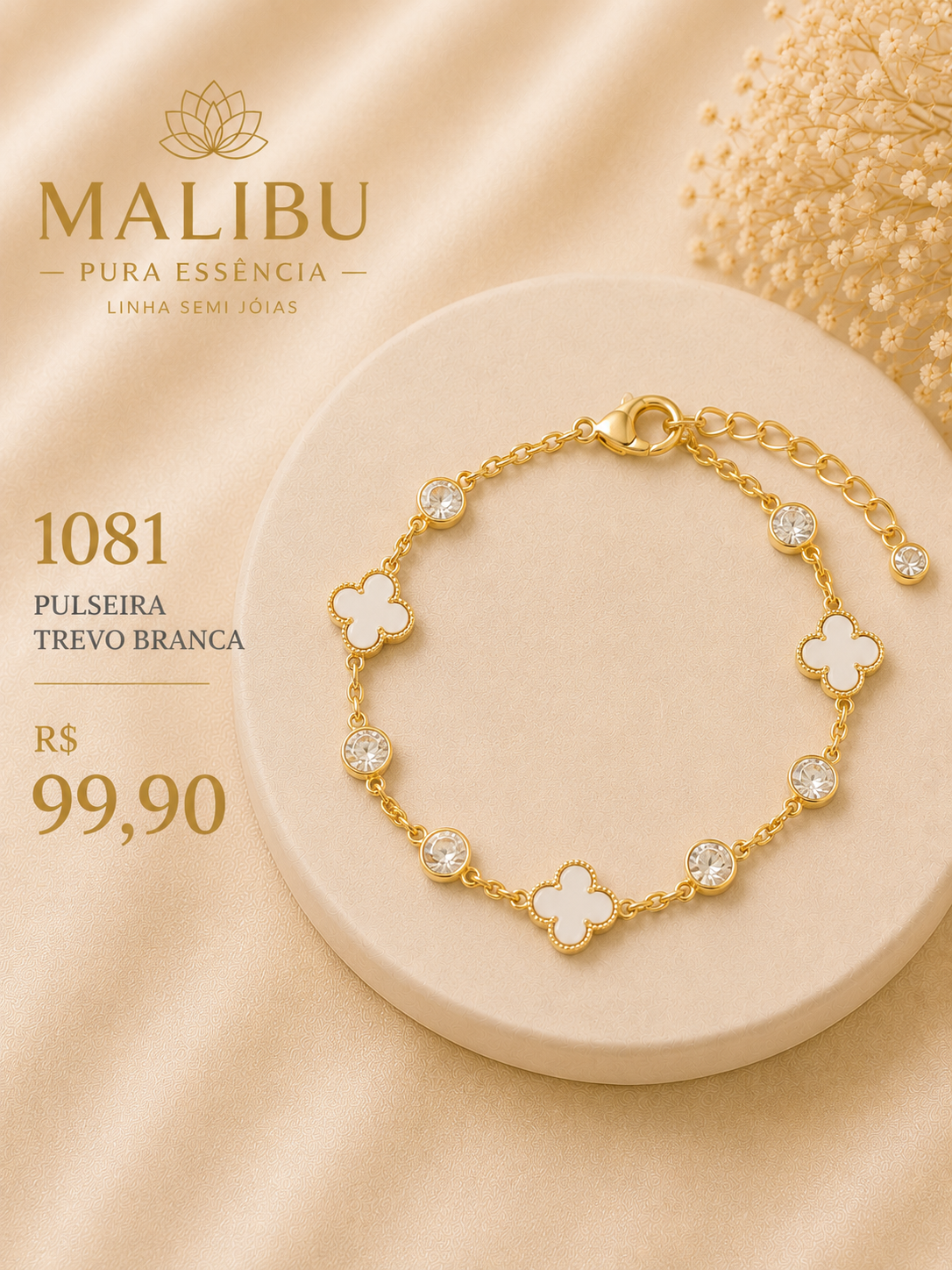 pulseira trevo branca