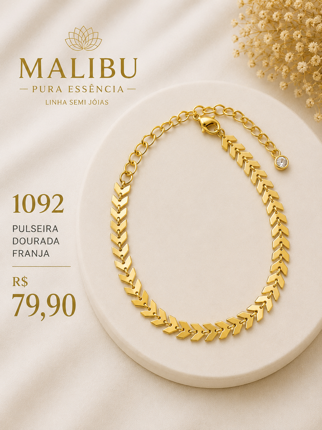 pulseira dourada franja