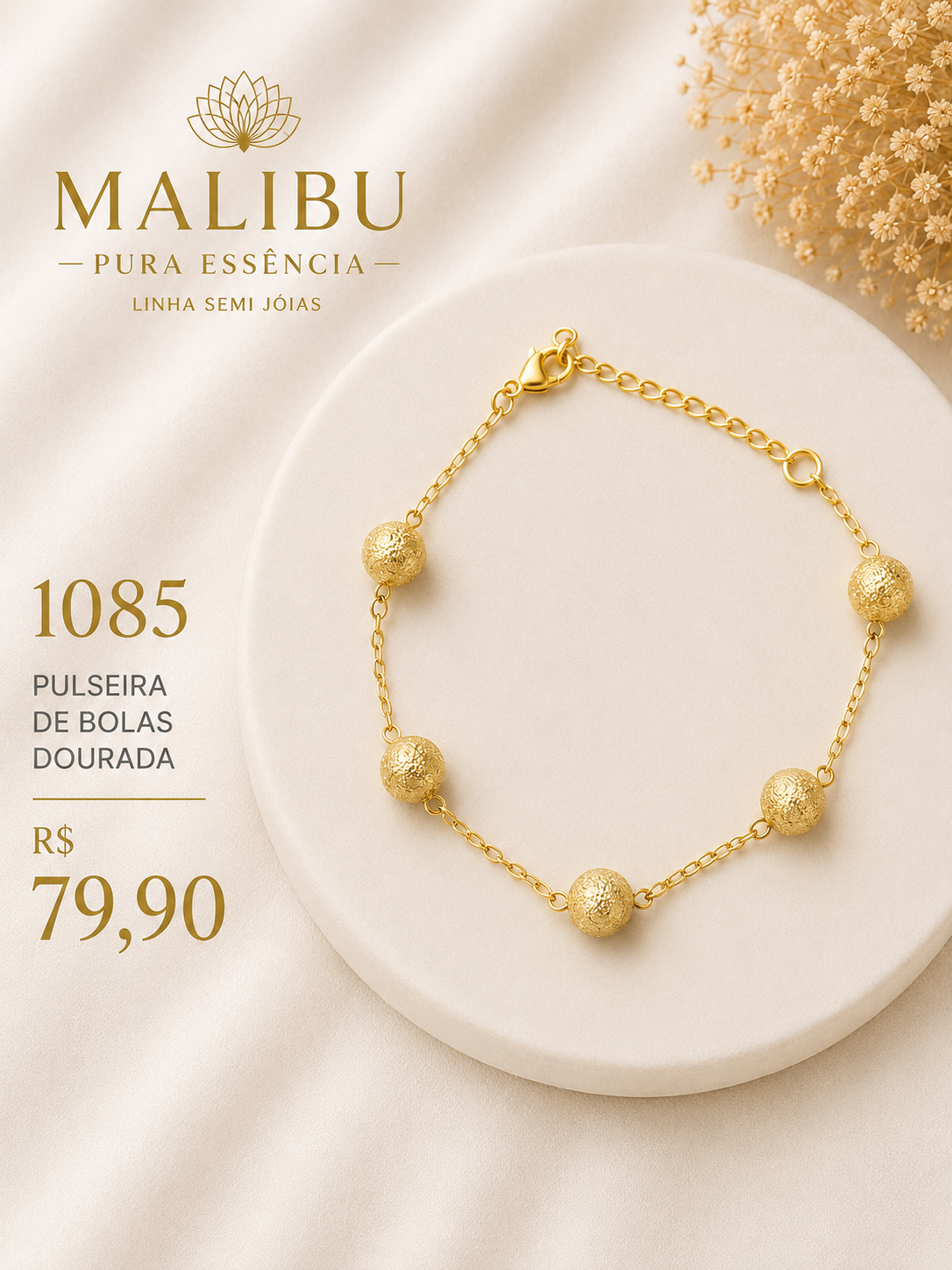 pulseira de bolas dourada