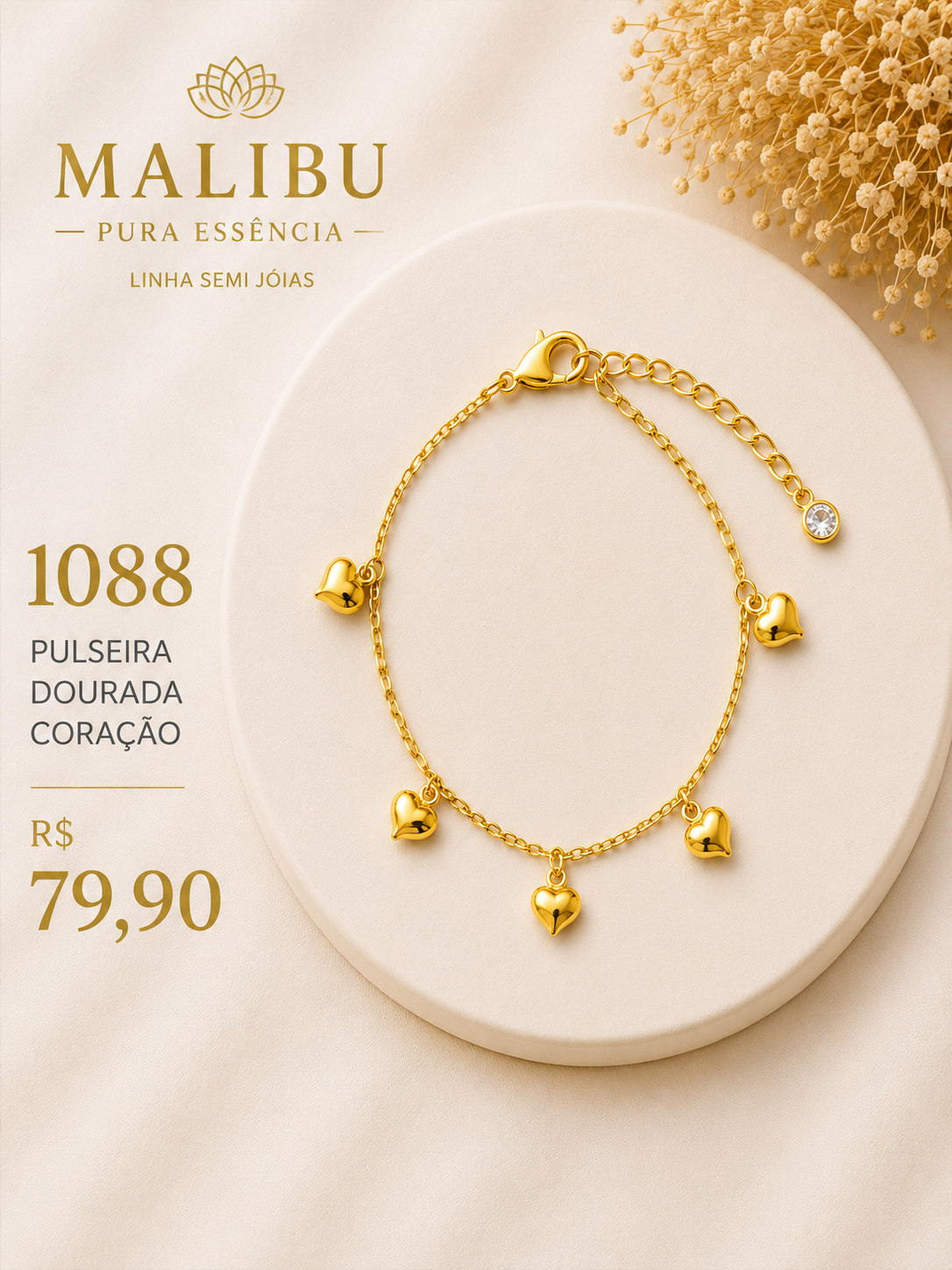 Pulseira Dourada Coração