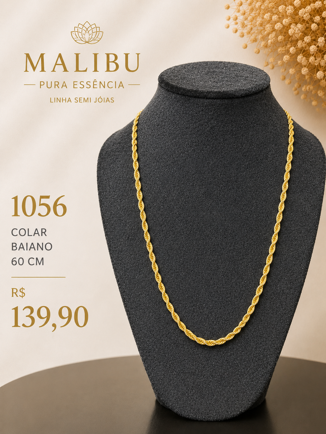 colar baiano 60 cm