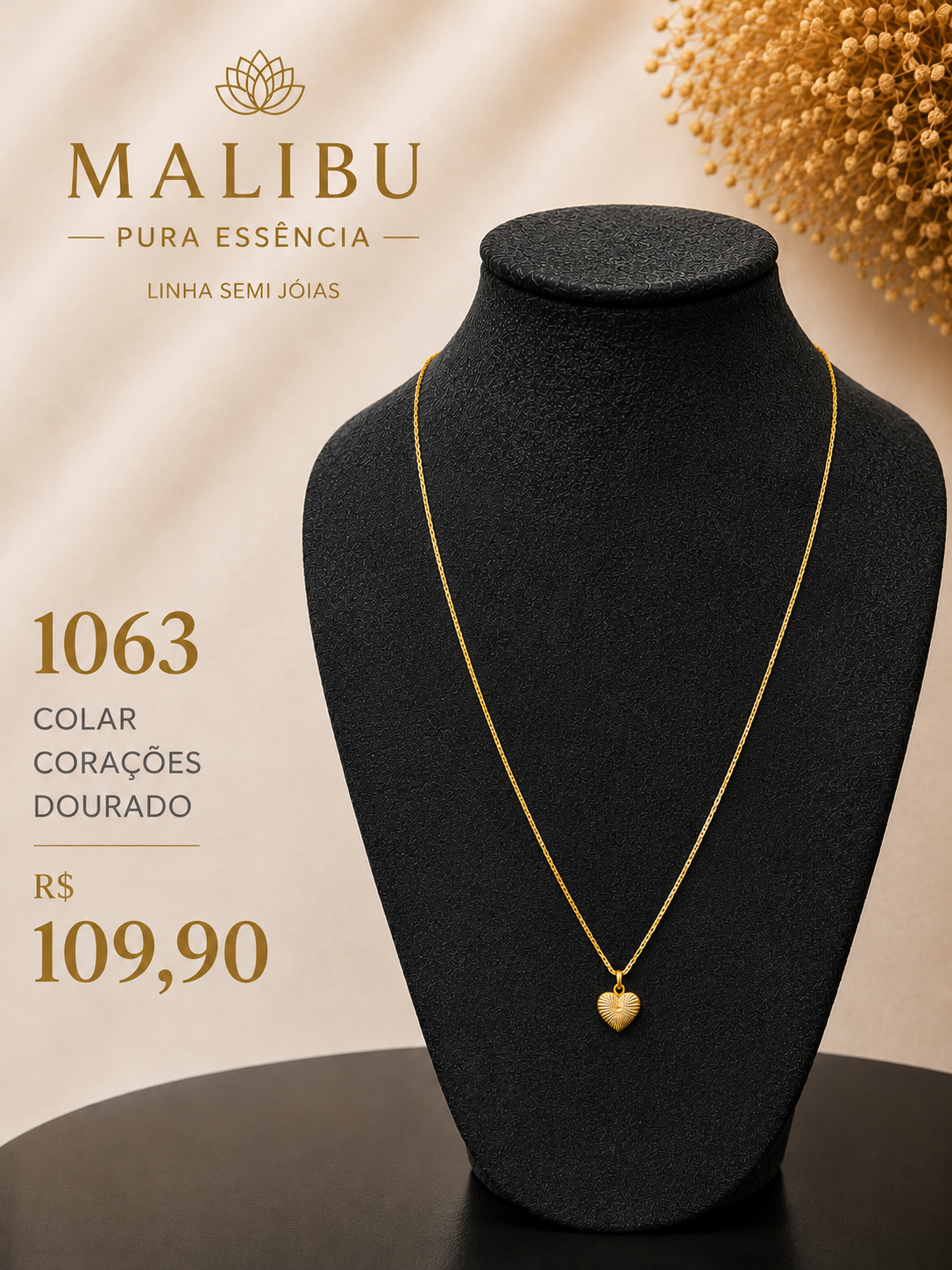colar coração com strass