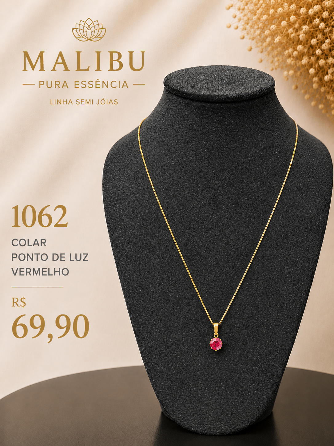 colar ponto de luz vermelho