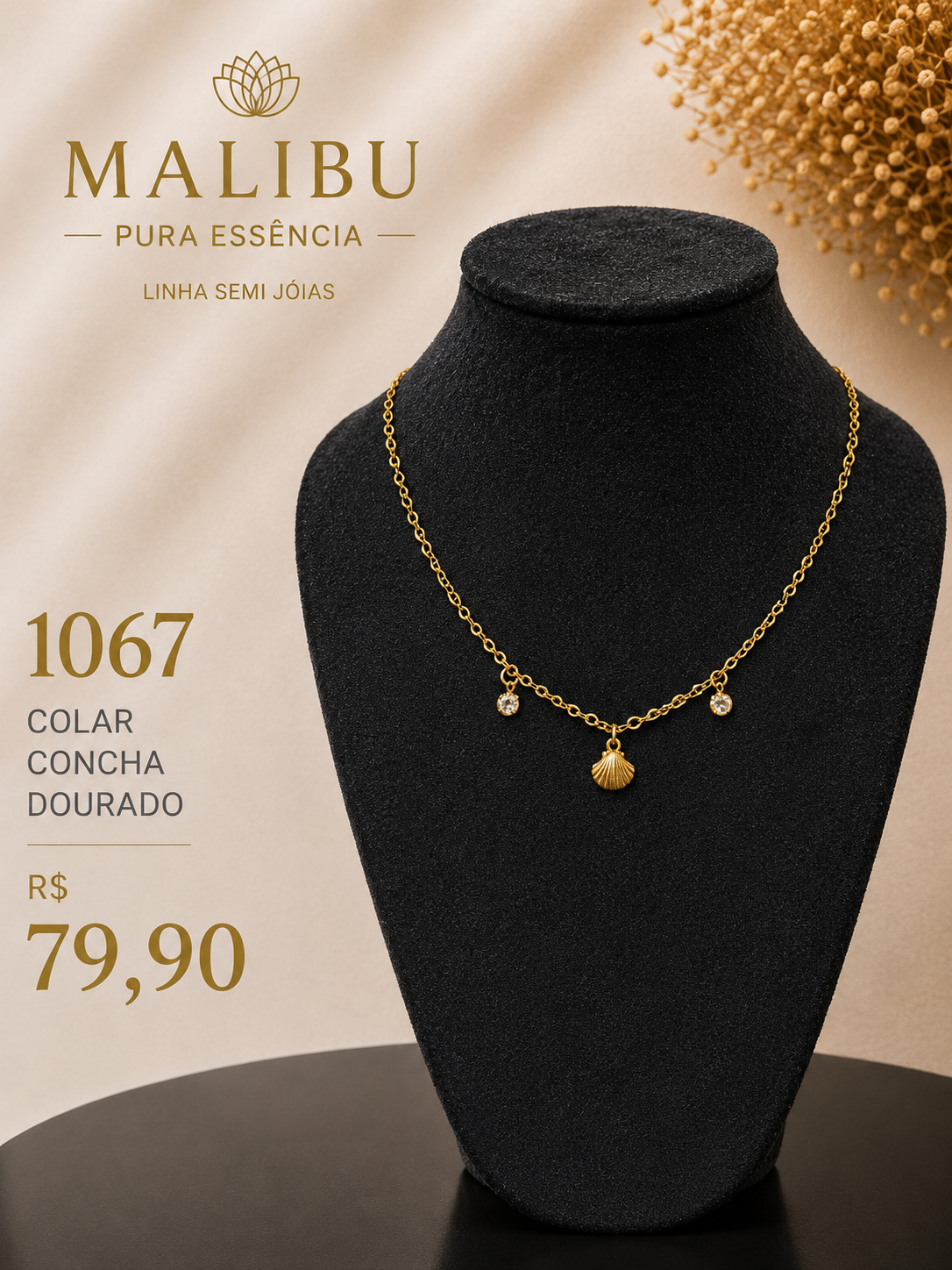 colar concha dourado