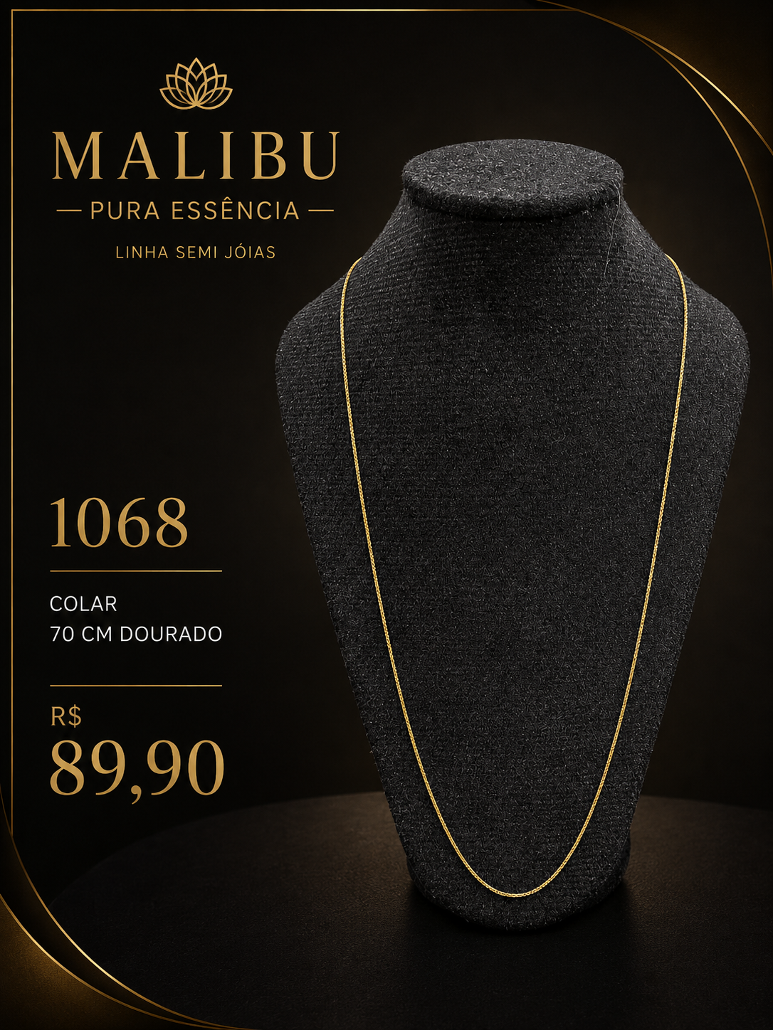 colar 70 cm dourado