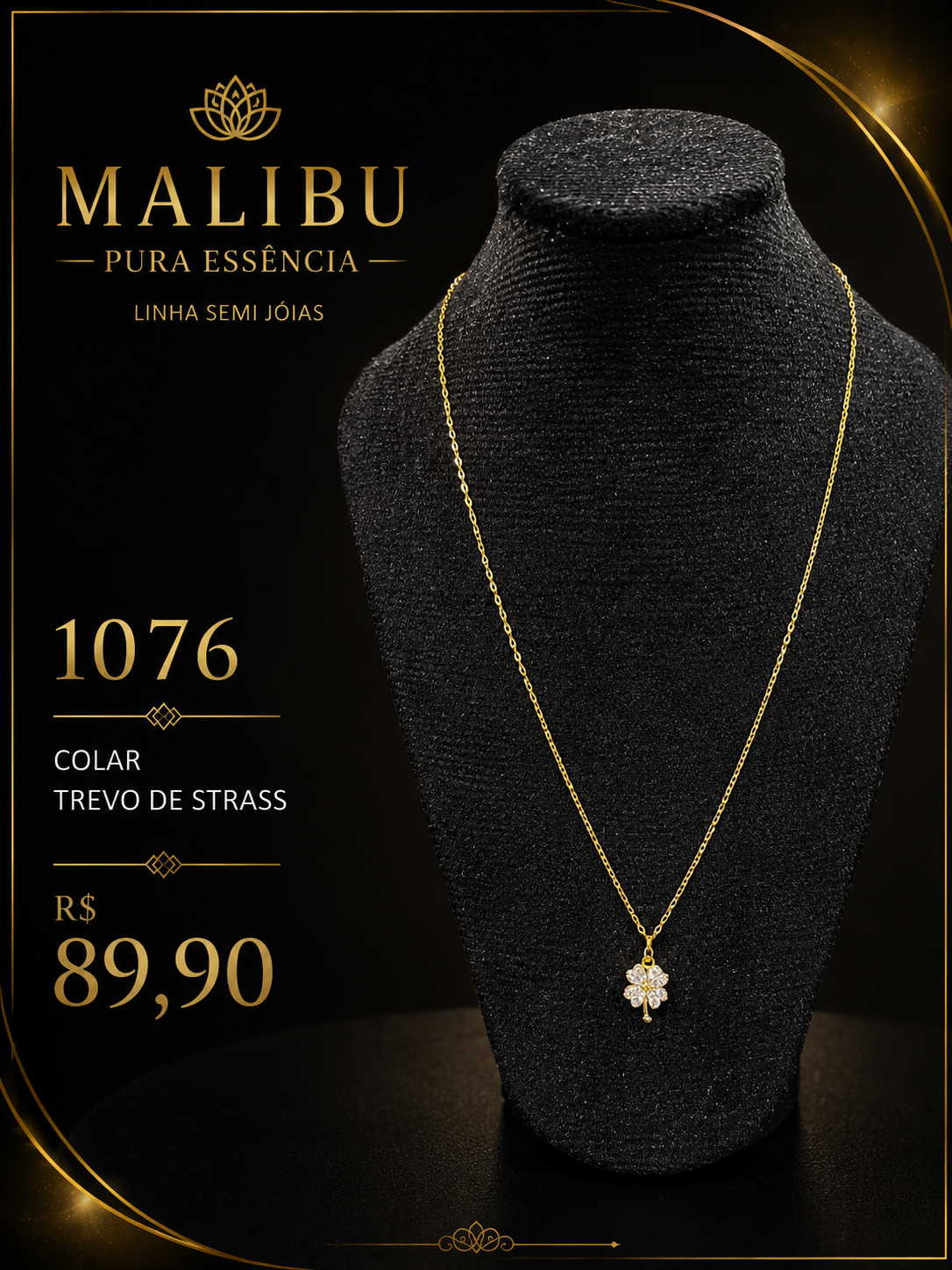 colar trevo de strass