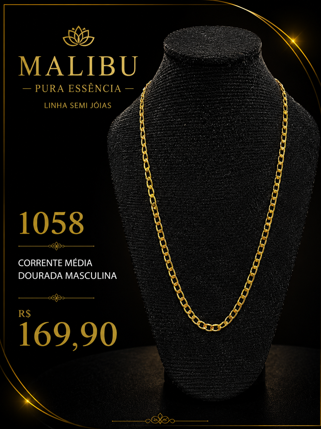 Corrente media dourada masculina