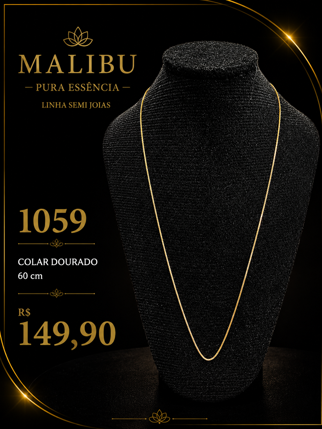 colar dourado 60 cm