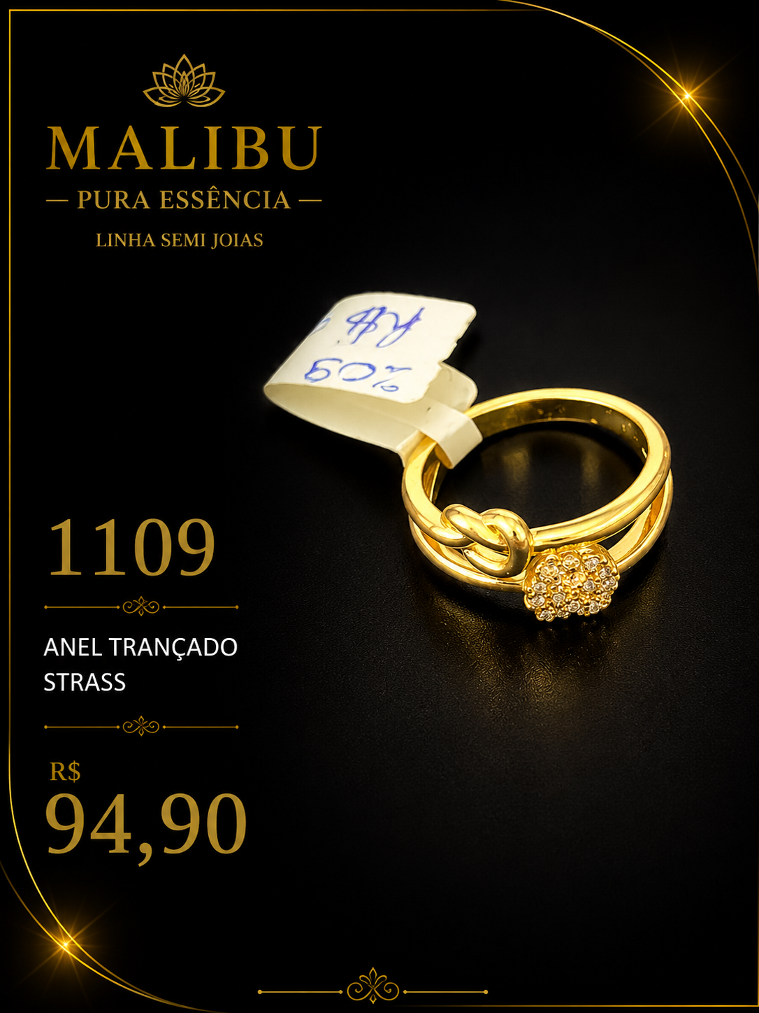 anel trançado strass