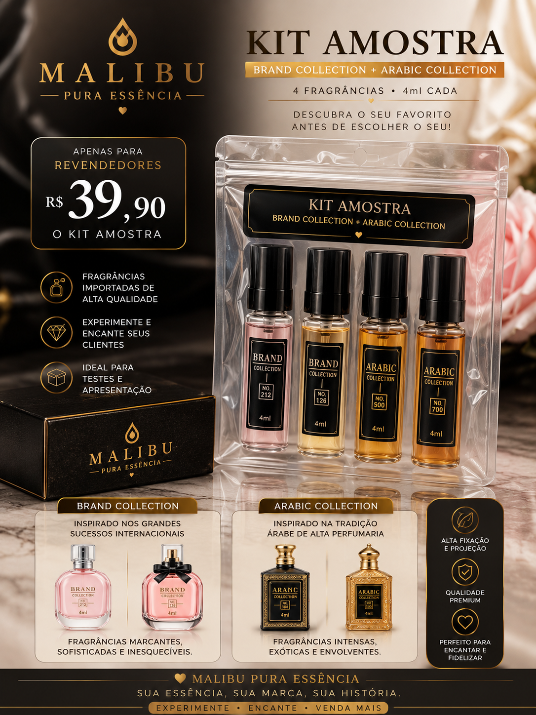 Kit 4 amostras perfumes 4 ml
